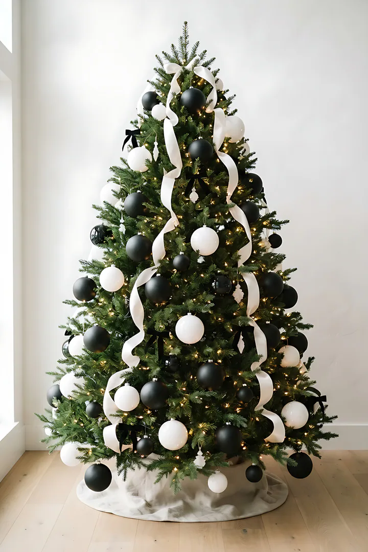 The Monochrome Modernist: Christmas tree style result. Black and white modern Christmas tree filling the whole frame